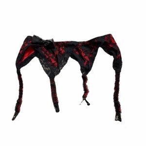 80s 90s Italian Vintage Tutti Colori Lace Garter Belt Bow Detail (Black/Red) S/M